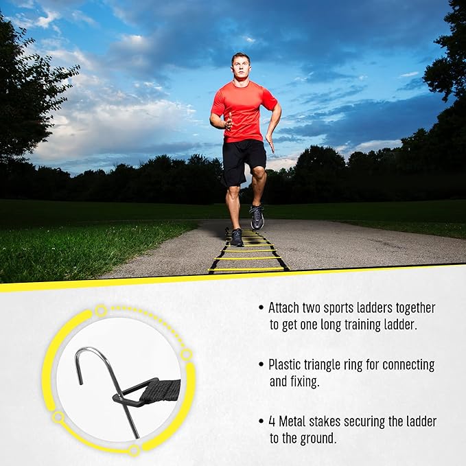 20ft Sports Agility Ladder for Men Women and Kids, Speed Youth Soccer Agility Training Equipment for Football, Exercise, Tennis, Legs Workout with Speed Parachute and Carry Bag
