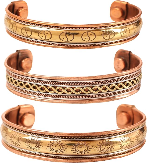 Copper Bracelet Tibetan Style. Hand Forged with Solid and High Gauge Copper Jewelry Cuff for Women Men. Combo of Different Designs