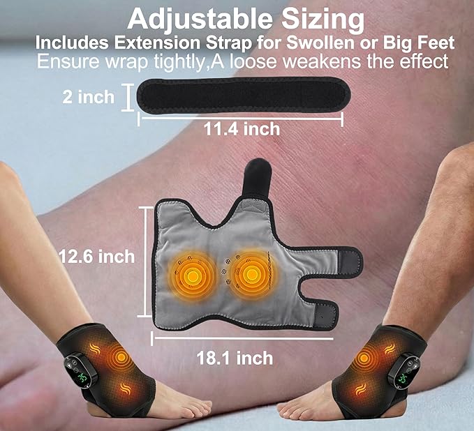 Foot Massager for Neuropathy Plantar Fasciitis Pain Relief, Cordless Heated Vibrating Cloud-Soft Ankle Wrap Feet Massage, Portable 2H Run Time, 6 Heats, 3 Modes, Auto-Off Timer, 1pcs