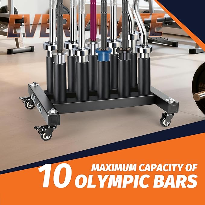 EVERYMATE Vertical Barbell Rack - Heavy-Duty Steel Organizer, Barbell Holder Floor Stand, Fits 2" Olympic Bars with Scratch-Resistant Inserts, Space-Saving for Home/Garage/Commercial Gym
