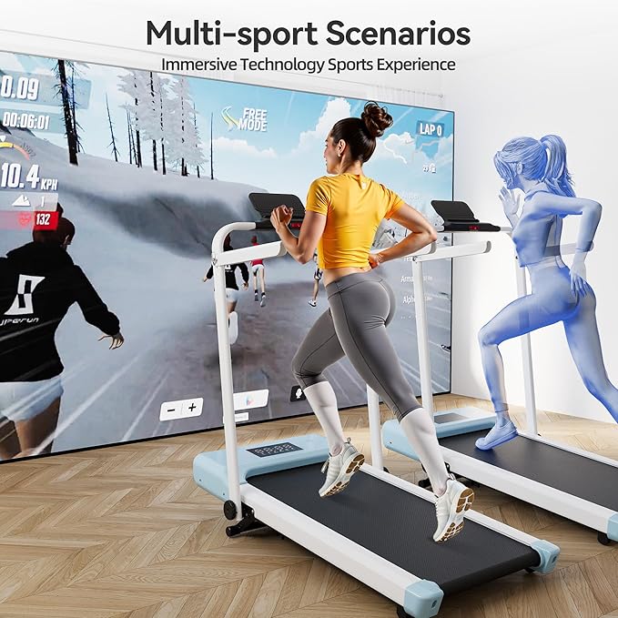 DeerRun Walking Pad Treadmill with Incline and Handle Bar, 4-in-1 Foldable Under Desk Treadmills for Home Small or Office, 300 lbs Capacity 3.0 HP Folding Portable Walking Pad with APP