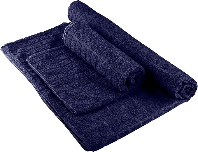 Yoga Mat Towel and Gym Towel Set - 2-Piece Non Slip Set for Hot Yoga, Pilates, and Gym - 72” x 24” Sweat Absorbent and Quick Drying Blanket with Corner Pockets for Mats by Wakeman (Navy)