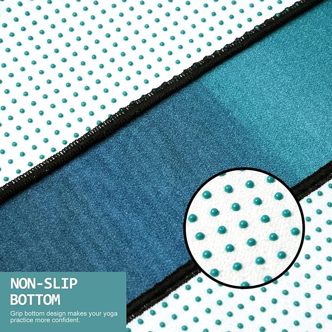 Eunzel Hot Yoga Towel, Non Slip Yoga Mat Towel Sweat Absorbent Printed Yoga Towel with Grip Dots for Hot Yoga, Pilates and Workout 72"x 24", Teal Flow