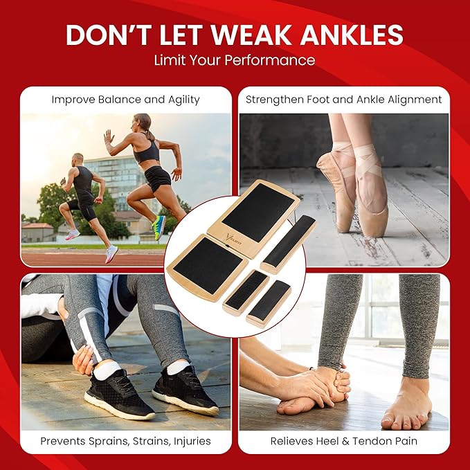 Ankle Strengthener & Axis Board, Bamboo Ankle Balance Board for Physical Therapy, Blackboard Foot Trainer & Foot Strengthener, Giboard for Balance Training, Axisboard for Leg Stability