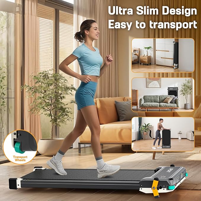 FUNRAY Walking Pad with Incline, Under Desk Treadmill with 2 Control Options, Ultra Slim Design and Double Shock Absorption, LED Display, Powerful and Quiet Treadmill for Walking/Jogging