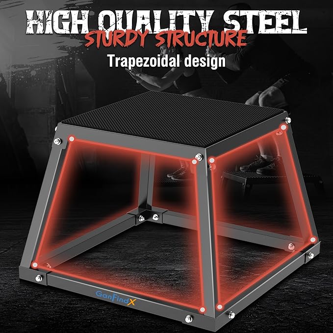 GanFindX Steel Plyometric Jump Box,12/18 Inch Heavy Duty Plyo Platform, Non-Slip Workout Step Box for Home Gym, Agility, Strength & Conditioning Training