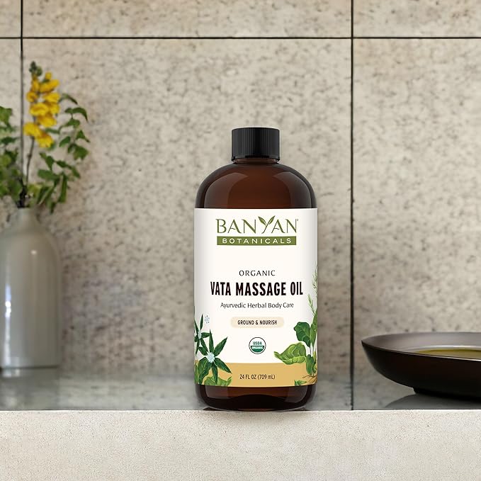 Banyan Botanicals Vata Massage Oil – Organic Herbal Massage Oil for Calm & Relaxation – Ayurvedic Oil with Organic Ashwagandha (Withania Somnifera) – 24 oz – Non-GMO Sustainably Sourced Abhyanga Oil
