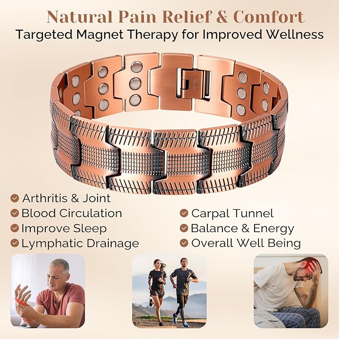 JEROOT Men's 99.99% Pure Copper Magnetic Bracelet, 3500 Gauss Magnets Adjustable with Sizing Tool