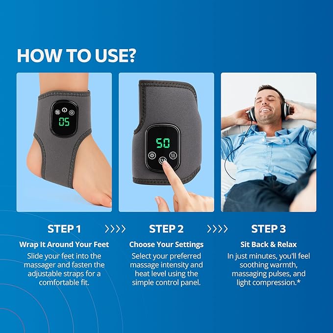 EMSense Triple Therapy Foot Massager | 3 in 1 Cordless & Portable Massager with 3 Vibration Modes & 3 Heat Levels - 1 Pack