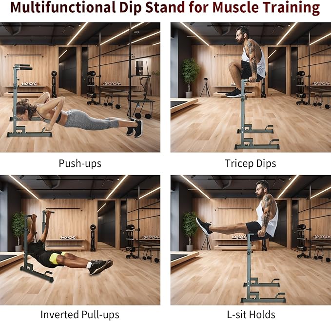 Generic Adjustable Dip Bars for Home, Pull Up Bar Dip Station, Strength Training Dip Stands with Bench, Black