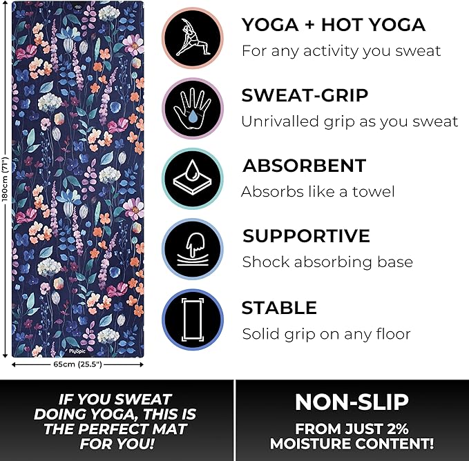 Plyopic. All In One Yoga Mat | Luxury Sweat-Grip Mat/Towel Combo | Ideal for Yoga, Hot Yoga, Bikram, Pilates, Workout & Exercise | Eco-Friendly Natural Rubber