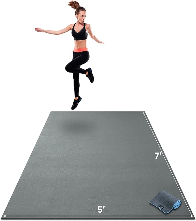 Gorilla Mats Large Exercise Mat – 6'x4', 7'x4', 7'x5', 8'x4', 10'x4' (1/4" Thick) – Ultra Durable Workout Mat for Home Gym Flooring – Non-Slip, Flat Fitness, Yoga & Weight Lifting Floor Mat