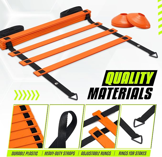 Yes4All Agility Ladder – Adjustable Speed & Agility Training Equipment for All Ages – Durable, Portable, Multiple Combo Sets Available