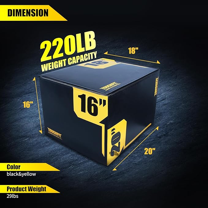 ToughFit Plyo Box - 3 in 1 Foam Plyometric Box - Jump Box for MMA, Crossfit - Adjustment Height Plyometric Jump Box for Home Gym - PVC Cover Platform & High-Density Workout Box