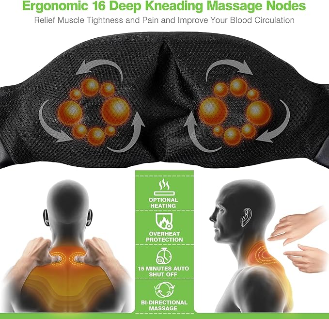 Neck Massager, Shiatsu Shoulder and Back Neck Massager with Heat, Neck Massager Pillow for Neck for Body Muscle Pain Relief, Neck Massager Gifts for Mom Dad Women Men, Home, Office Car Use