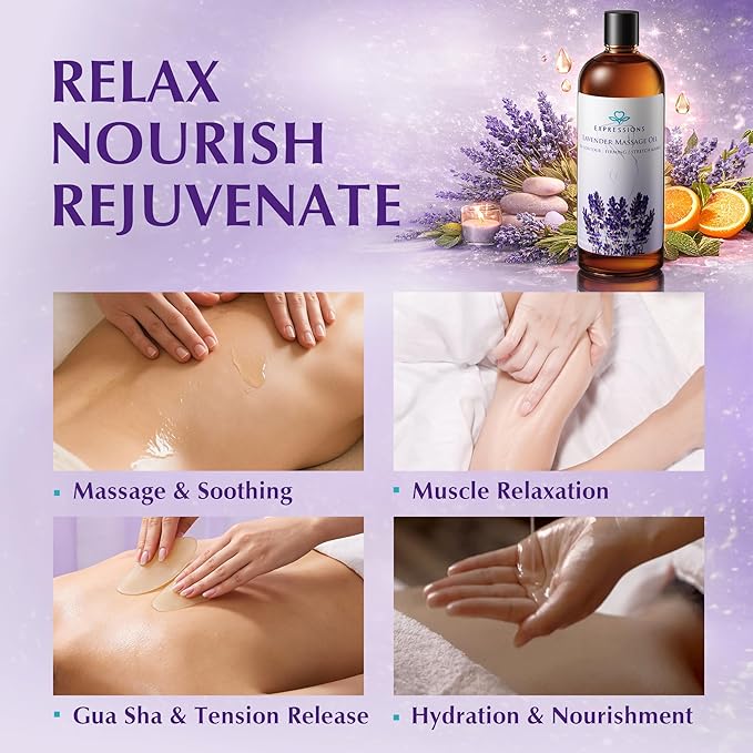 Anti Cellulite Massage Oil for Massage Therapy - Body Firming Oil for Sore Muscle Relief with Lavender, Ginger & Grapefruit for Lymphatic Drainage and Relaxation