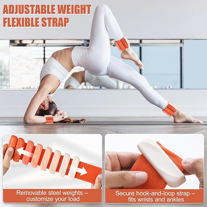 Wrist & Ankle Weights for Women and Men, 2lbs/4lbs Pairs Adjustable Silicone Weighted Bangles for Arm & Leg Workouts, Perfect for Pilates, Barre, Yoga, Walking & Home Fitness 24055