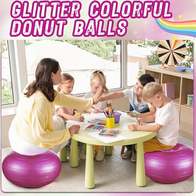 Libima 4 Pcs Flexible Seating for Classroom Inflatable Ball Chairs with Pump Donut Exercise Ball Cushion Seat for Balance and Stability Training School Home Office Gym Yoga Workout