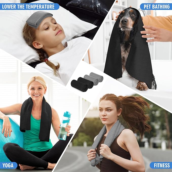 4 Pack Cooling Towels (40"x12"), Soft Breathable Cooling Towels for Neck and Face, Microfiber Workout Towels for Yoga, Golf, Running, Hiking & More Activities