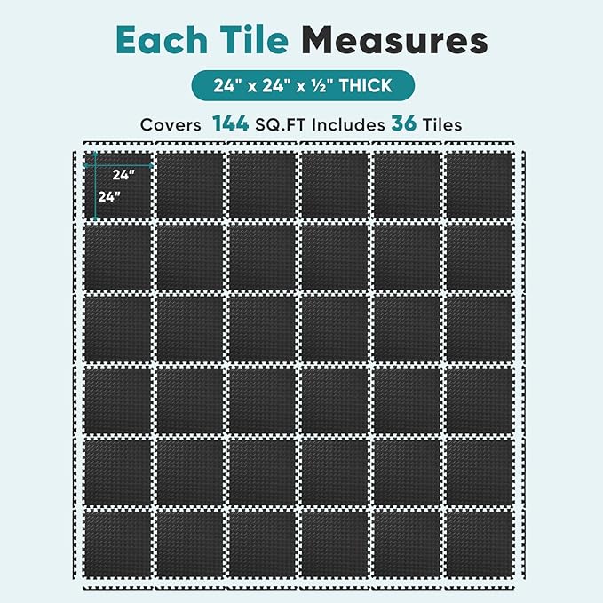 OLIXIS Interlocking Foam Floor Tiles, 1/2 Inch Thick Non-Slip Gym Flooring Mats for Home Gym, Garage Floor Mats Protective Workout Room Tiles for Weight Lifting & Cardio, 12 Pcs