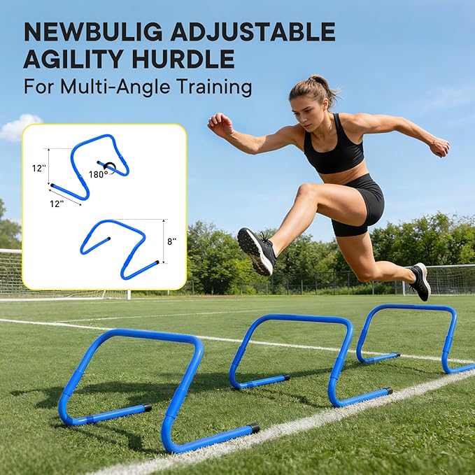 NEWBULIG Agility Ladder Speed Training Equipment, Football Practice Set with 20ft Ladder, 12 Cones, 4 Adjustable Hurdles, Jump Rope, Resistance Parachute for Soccer, Basketball, Youth, Adults