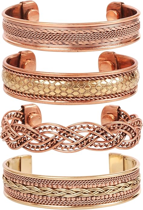Touchstone copper bracelets | gift for men women |adjustable 100% pure solid real magnetic jewelry | handmade bracelet set combo | rope braided tibetan bangles.