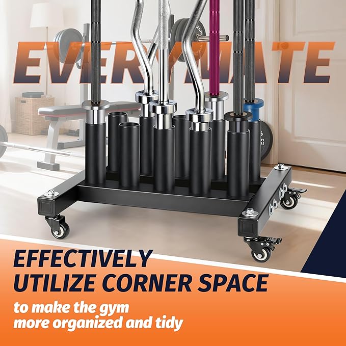 EVERYMATE Vertical Barbell Rack - Heavy-Duty Steel Organizer, Barbell Holder Floor Stand, Fits 2" Olympic Bars with Scratch-Resistant Inserts, Space-Saving for Home/Garage/Commercial Gym