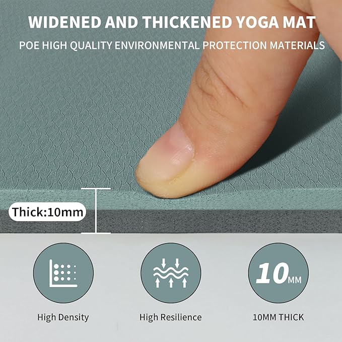 Large Yoga Mat (6'x 4') - Extra Long and Wide Workout Mat for Men and Women,Non-Slip POE 0.32''/0.4'' Thick Fitness Mat, Eco-Friendly, Thick Wide Exercise Mat for Home Workouts,Ideal for Yoga and Pilates.
