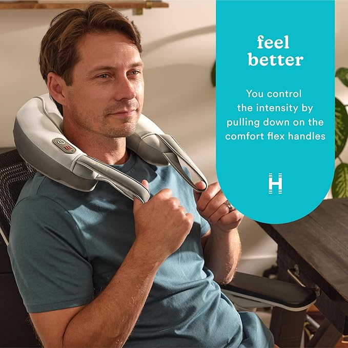 Homedics Pro Therapy Vibration Neck Massager with Soothing Heat, Portable Pain Relief Massage for Stiff Neck Muscles, Soothing Heat for Tension and Stress Release, Customizable Speeds