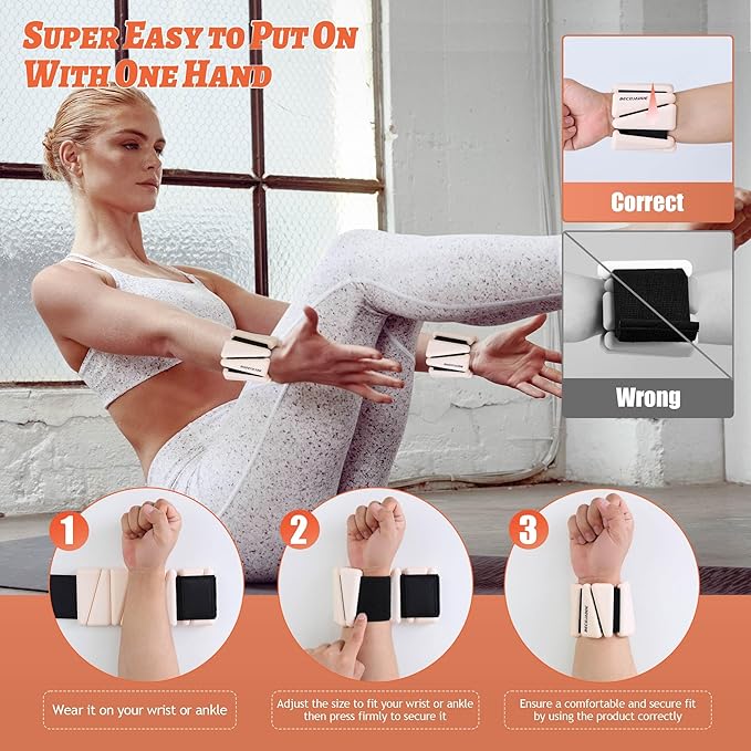Ankle Weights for Women Wrist Weights Set of 2 (1 lb/2 lb Each) Adjustable Arm Leg Weight for Womens Men Suitable for Walking Swimming Running Pilates Yoga Gym