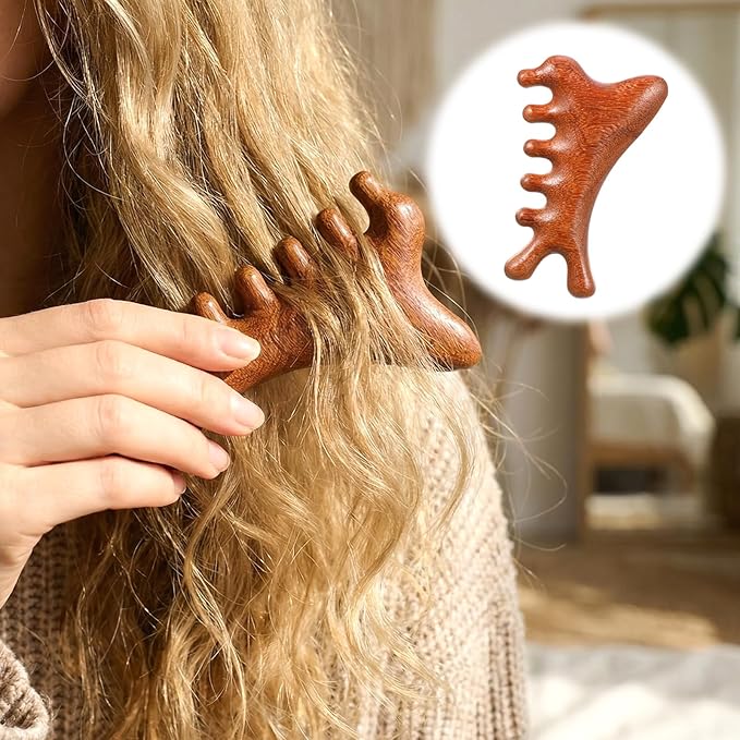 Wooden Scalp Massager Comb, 2 Pcs Sandalwood Scalp Massager Hair Growth Portable Manual Head Massage Tool Handheld Gua Sha Tool for Woman Men Wet Dry Hair Relaxation Body Head Scalps Care