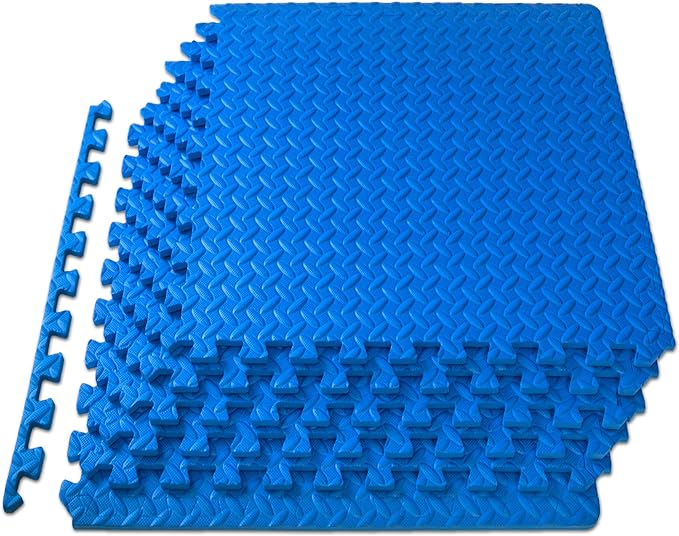 ProsourceFit Puzzle Exercise Mat ½ in, EVA Interlocking Foam Floor Tiles for Home Gym, Mat for Home Workout Equipment, Floor Padding for Kids, Blue, 24 in x 24 in x ½ in, 24 Sq Ft - 6 Tiles