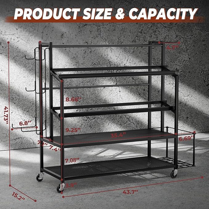 Dumbbell Rack Weight Stand - Adjustable Weight Rack for Dumbbells, Home Gym Storage Rack for Yoga Mat Foam Roller Kettlebells, Workout Equipment Storage Organizer With Wheels