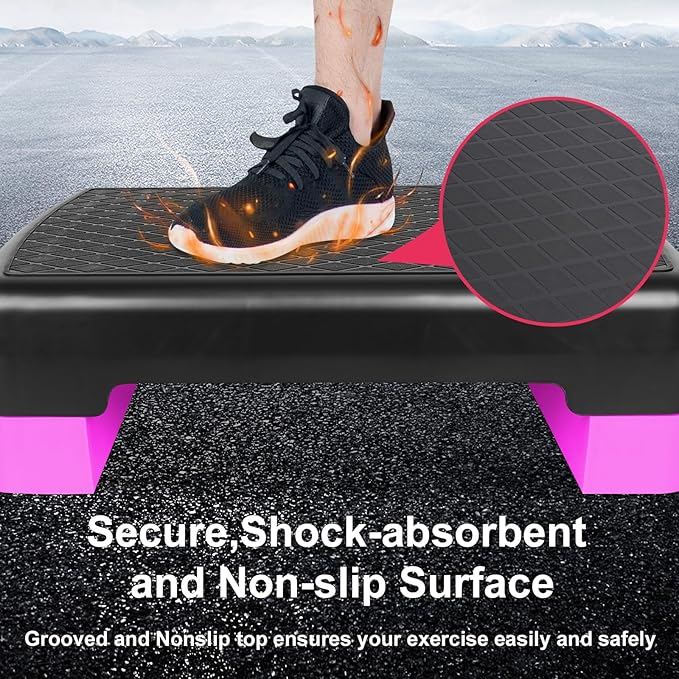 Exercise Workout Aerobic Step Platform Trainer, 18" Aerobic Stepper with 4"-6" Adjustable Height Risers