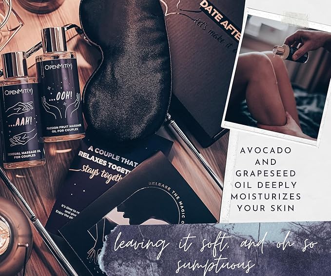 OpenMity Massage Oil for Couples – Date Night Box with Relaxing Massage Oil Set for The Perfect Date Night, Including Two Different Massage Oils and Scratch Off Card