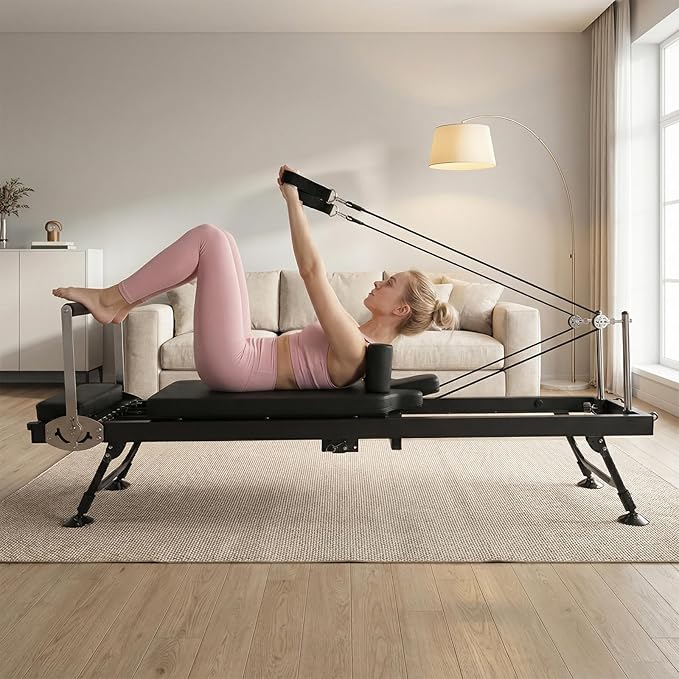 Generic 78 in Pilates Reformer with Springs Resistance Adjustable Fitness Equipment 300 LBS Capacity Smooth Glide Carriage Reformer for Home and Studio Use