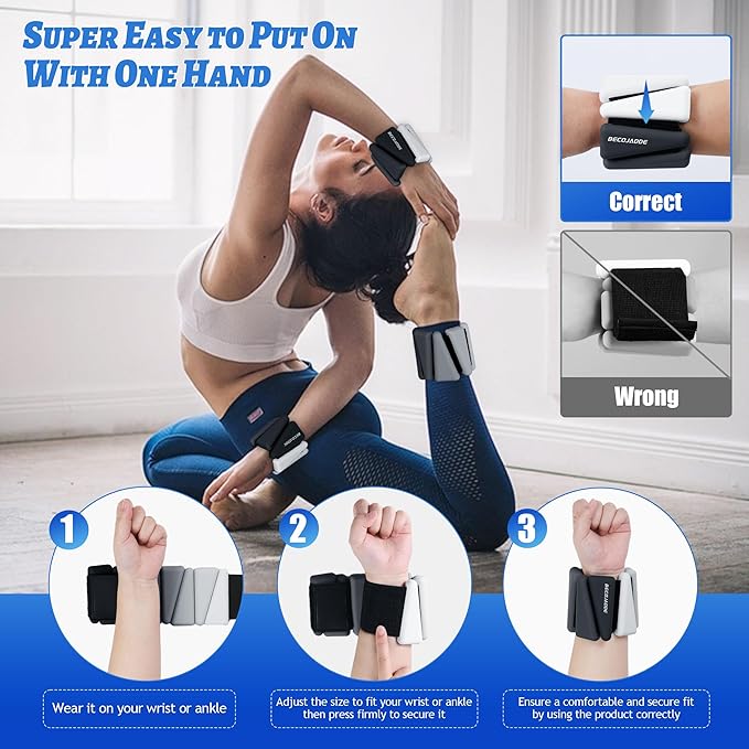 Ankle Weights for Women Wrist Weights Set of 2 (1 lb/2 lb Each) Adjustable Arm Leg Weight for Womens Men Suitable for Walking Swimming Running Pilates Yoga Gym
