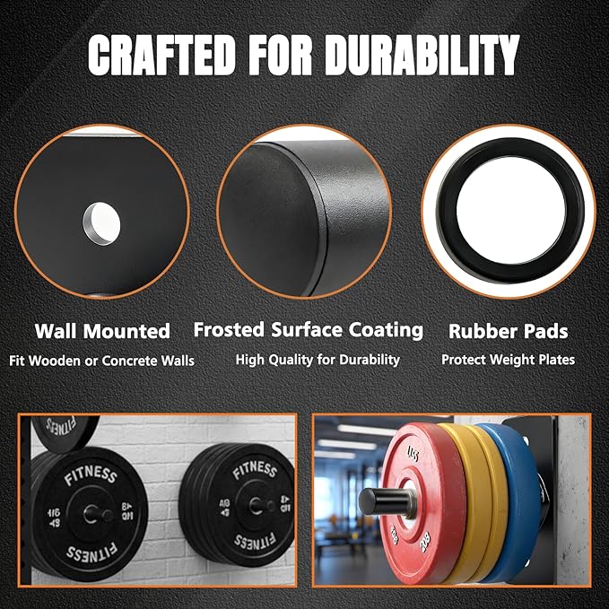 CAELUM Weight Plate Holder, Wall Mounted Weight Rack for 2-Inch Olympic Plates, Heavy Duty Alloy Steel Plate Holder, Max Weight Capacity 330lb, Space-Saving Storage Stand for Home Gym Organization