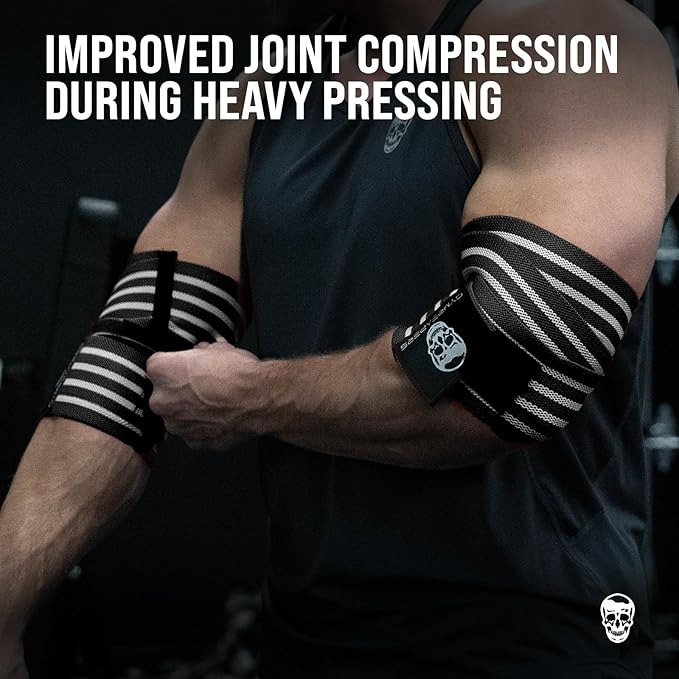 Gymreapers Weightlifting Elbow Wraps (1 Pair) - Flexible 40'' Elbow Compression Strap & Joint Support Brace - for Bench Press, Powerlifting, and Pressing