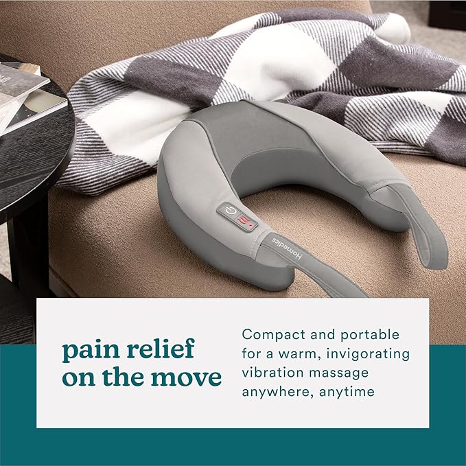 Homedics Pro Therapy Vibration Neck Massager with Soothing Heat, Portable Pain Relief Massage for Stiff Neck Muscles, Soothing Heat for Tension and Stress Release, Customizable Speeds