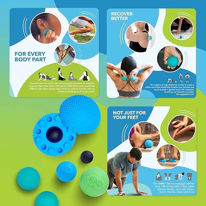 RAD Baller Bundle – Myofascial Release Balls for Full Body Mobility & Recovery, Trigger Point Relief – Includes Rounds (Set of 3), Recovery Rounds (Set of 2), and Neuro Ball Foot Roller