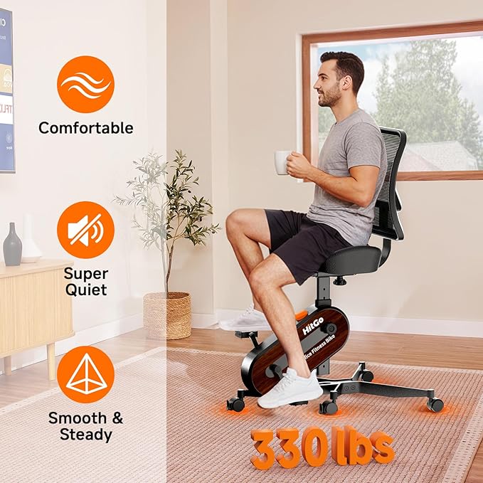 Office Exercise Bike Desk Chair,330 lbs Heavy Duty Under Desk Bike with 9-Level Height Adjustable Seat 24.4"-33.8",8-Level Resistance & Rolling Wheels,Quiet Fitness Chair for Home Office