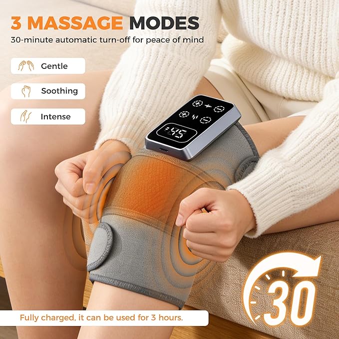 YAZHI Cordless Knee Massager for Pain Relief – Electric Heated Knee Brace, 5 Heat Levels & 3 Massage Modes, Gifts for Men and Women 1pack