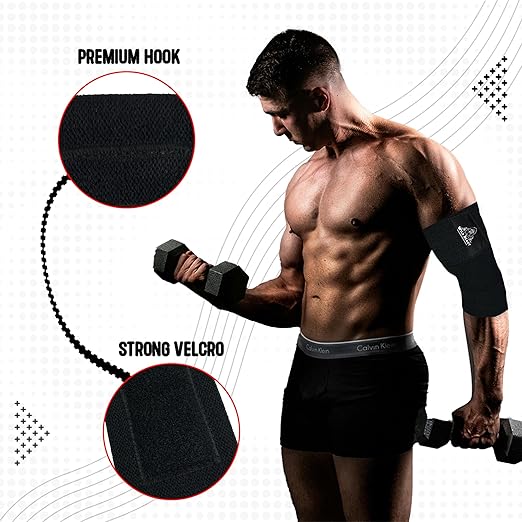 Elbow Wraps for Weightlifting (Pair), Stretchable & Breathable 41" Elbow Compression Strap, Weightlifting Straps for Bench Press, Supports Powerlifting, Pressing, Elbow Straps for Gym Accessories for Men (Black)