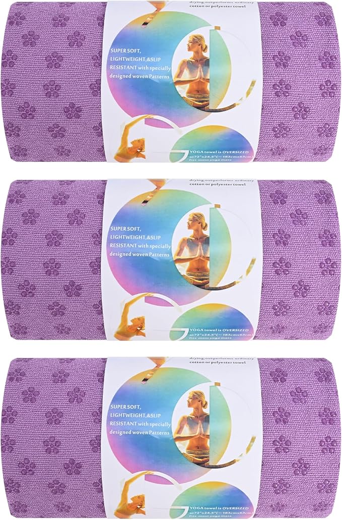 3 Pack Hot Yoga Towels with Plum Blossom Dots, Lavender Non-Slip Yoga Mat Towel, Super-Absorbent Soft Suede Microfiber Towel for Hot Yoga, Pilates, Bikram and Exercise Workout(24" x72",Lavender)