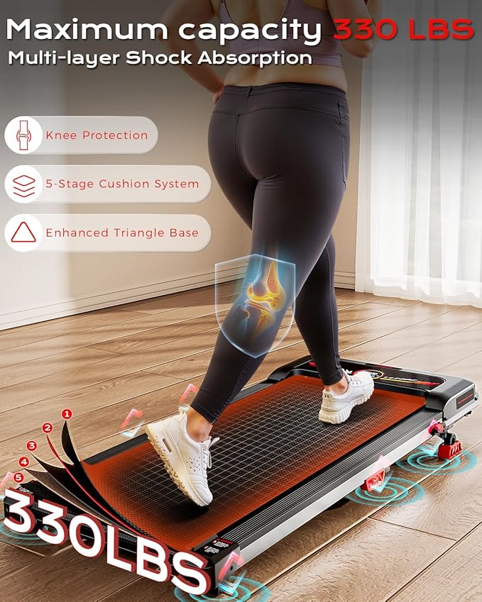 Walking Pad, Treadmill with Incline, 10% Under Desk Treadmill, EAGLOG 2.5HP Portable Treadmills for Home Small Women, Running Machine with Remote Control, 330lbs Capacity