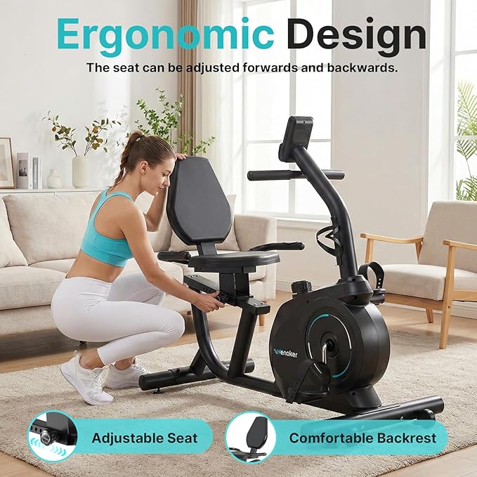 Recumbent Exercise Bike for Home with App Sync, 16-Level Magnetic Resistance, Quiet Recumbent Bike with Adjustable Seat & LCD Display for Adults and Seniors