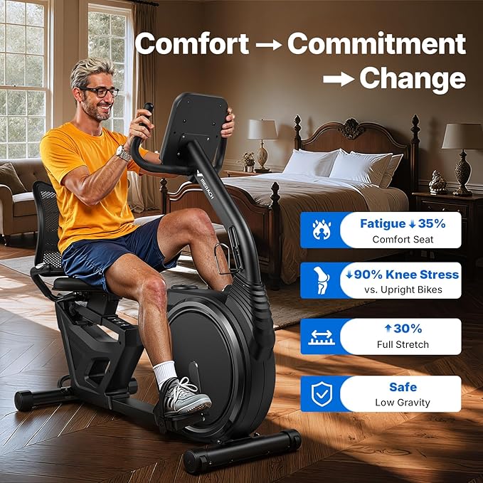 MERACH Recumbent Exercise Bikes for home, Light Commercial High-end Recumbent Bike for Seniors Adults, Magnetic Recumbent Exercise Bike with Smart Bluetooth and Exclusive App, LCD, Heart Rate Handle