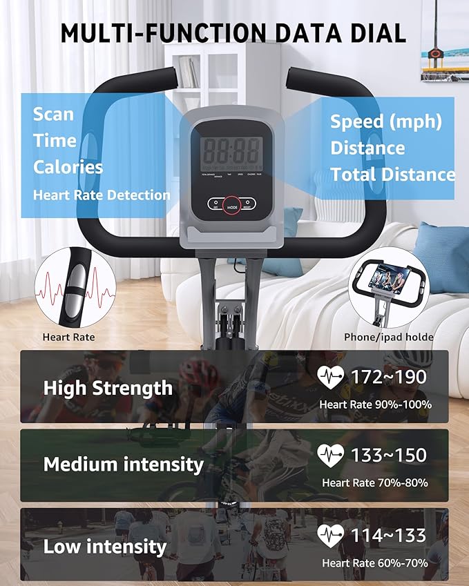 Indoor Exercise Bike for Seniors, 5 IN 1 Foldable Stationary Bike with Tri-Position Ride, 300LBS Capacity and 5.5 LBS Flywheel, Designed for Home Gym