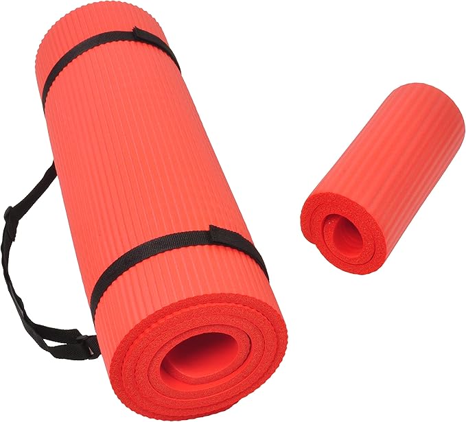 Fitvids All Purpose 1/2-Inch Extra Thick High Density Anti-Tear Exercise Yoga Mat and Knee Pad with Carrying Strap, Multiple Colors